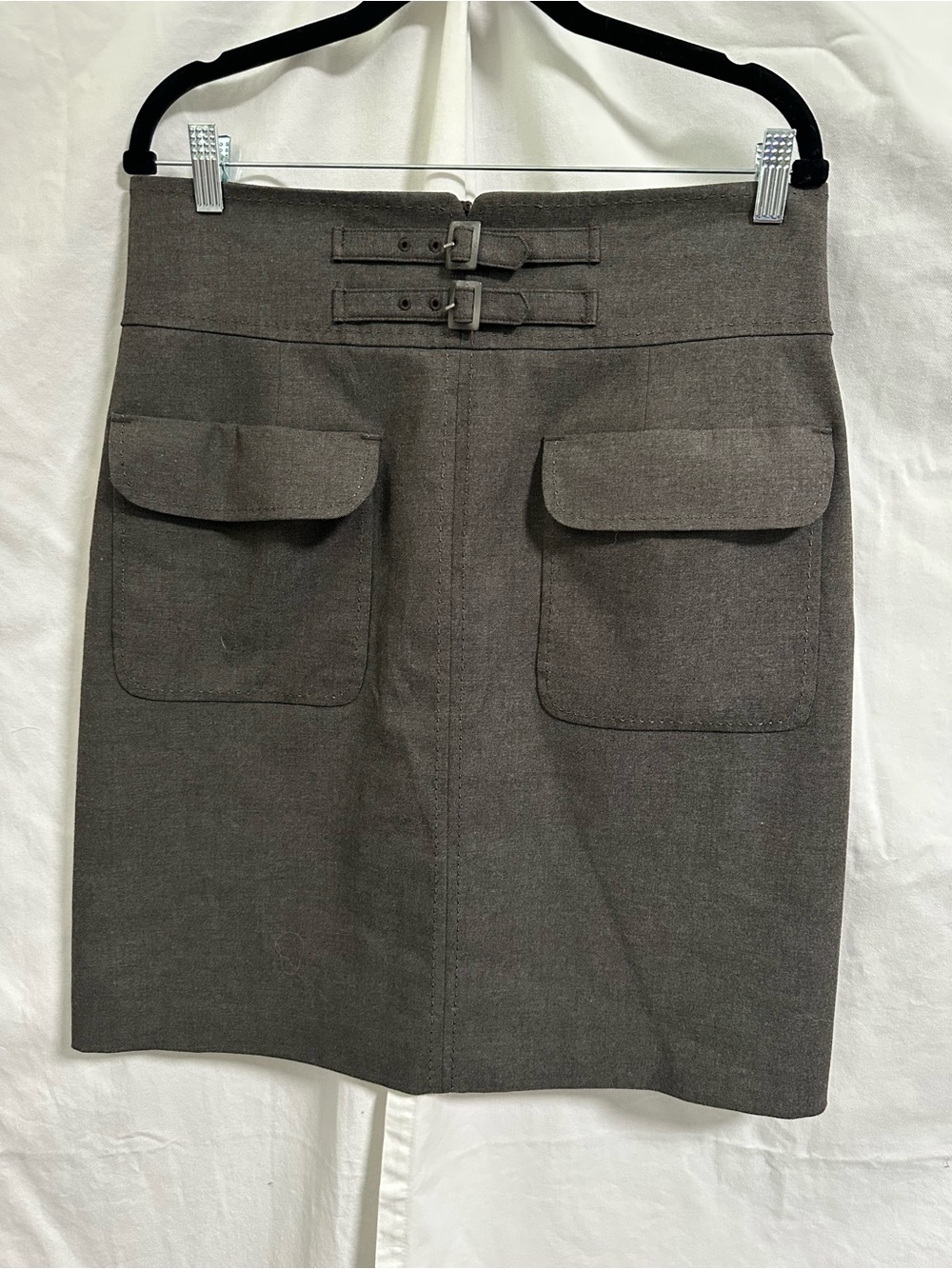 Halogen Dark Gray Pencil Skirt with Buckle Waist & Pockets